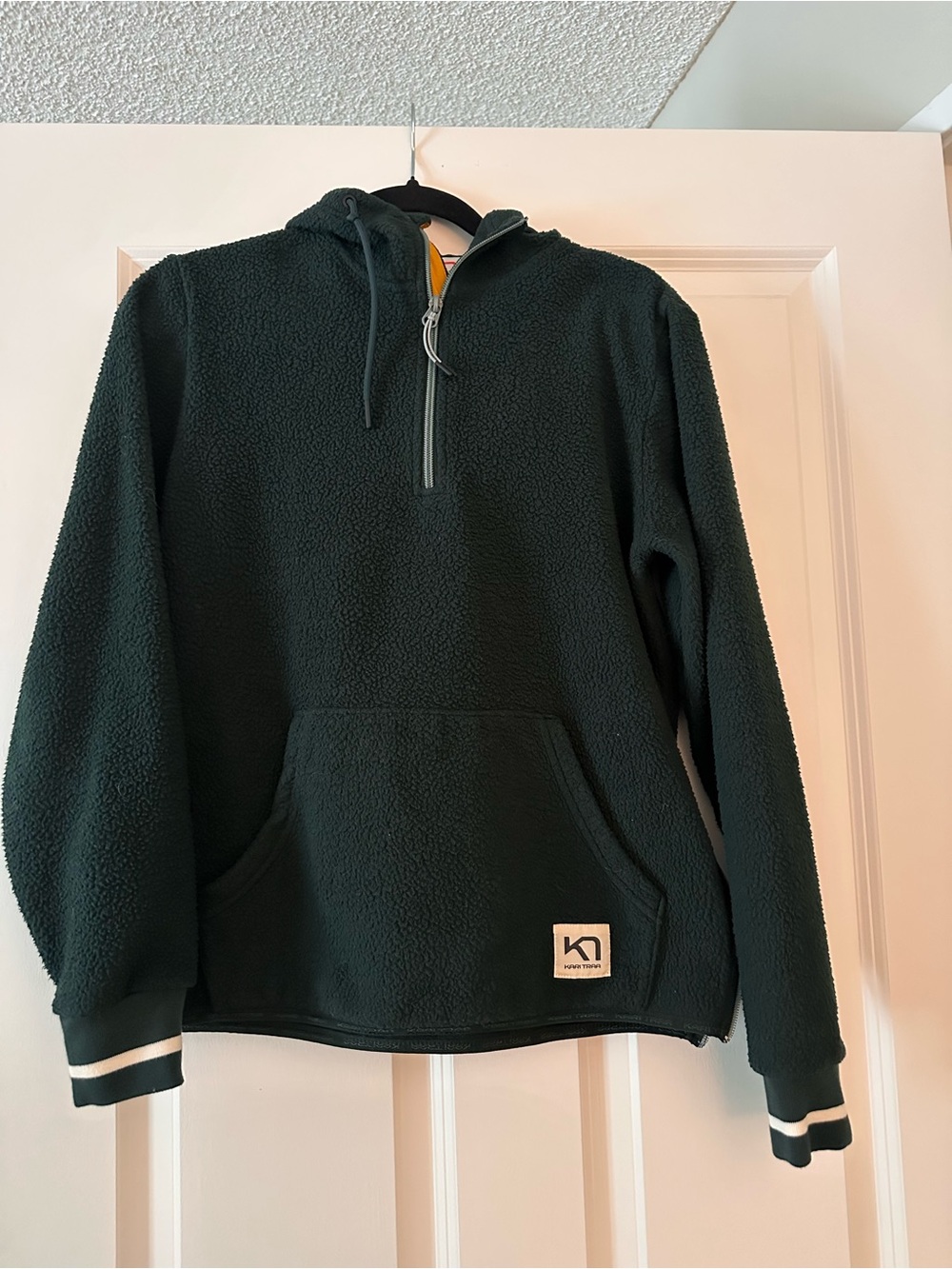 Kari Traa Dark Green Sherpa Half-Zip Hoodie with Stripe Cuffs